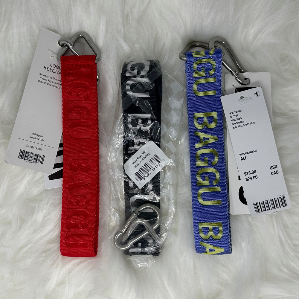 Bundle of 3 Baggu Logo Keychains - Black and White, Candy Apple, and Pansy Blue